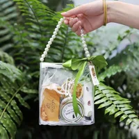 Wholesale Baby Birth Distributions Gifts Bags Transparent Wedding Gift Bags Guests Pvc Handle With Pearl Gifts Box 1