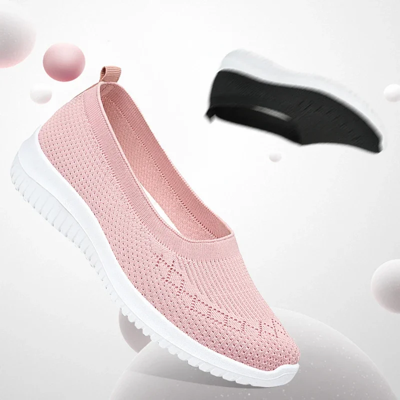 Spring Summer Breathable Mesh Flats for Women Comfortable Slip On Knitted Casual Shoes Woman Soft Sole Non Slip Walking Shoes