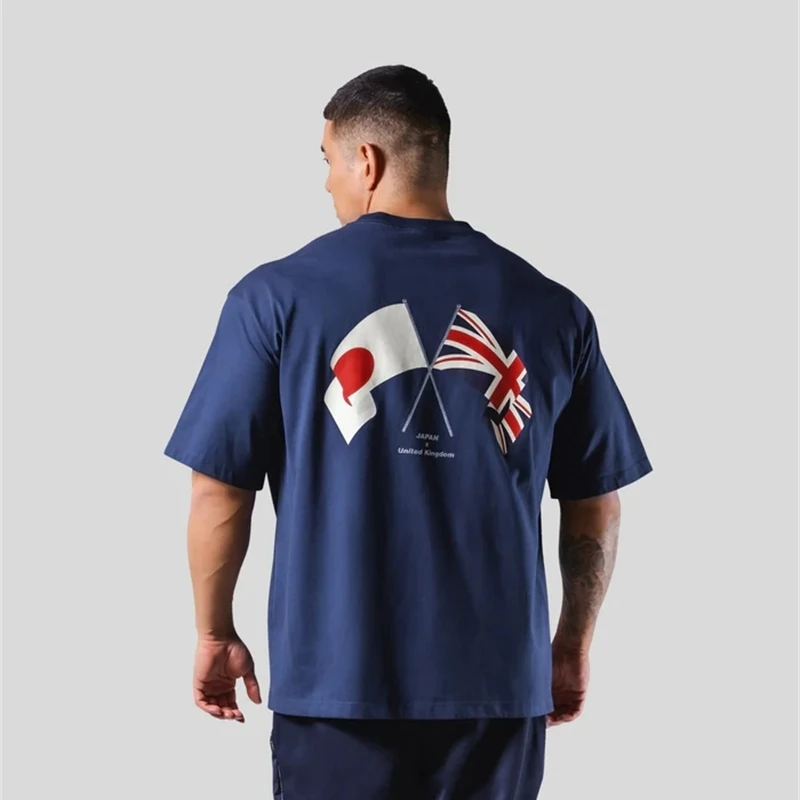 Новая мужская футболка LYFT JP & UK с флагом для фитнеса, футболка с коротким рукавом для бега в мышцах, Мужская футболка свободного кроя для спортзала, топы