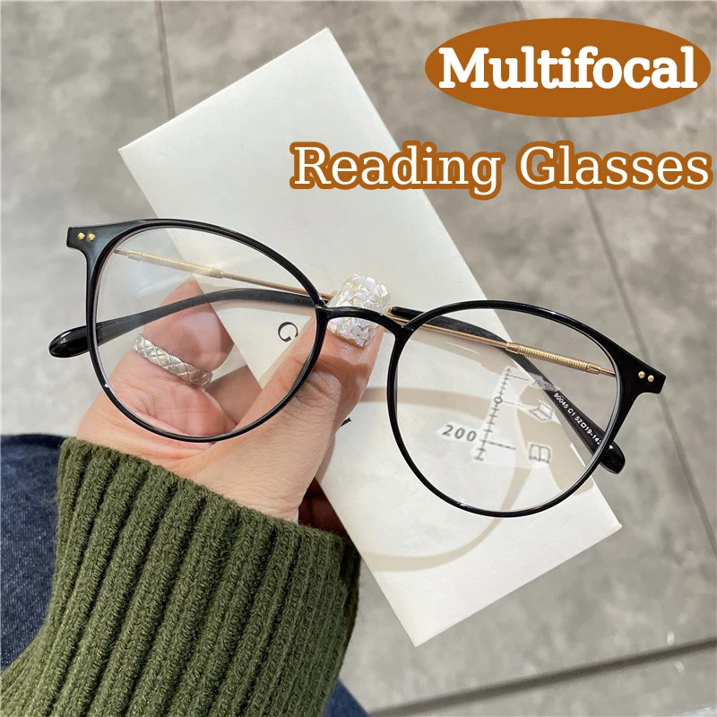 

Anti Blue Light Progressive Reading Glasses Vintage Men Women Near&Far Eyeglasses Retro Ultralight Bifocal Multifocal Presbyopia