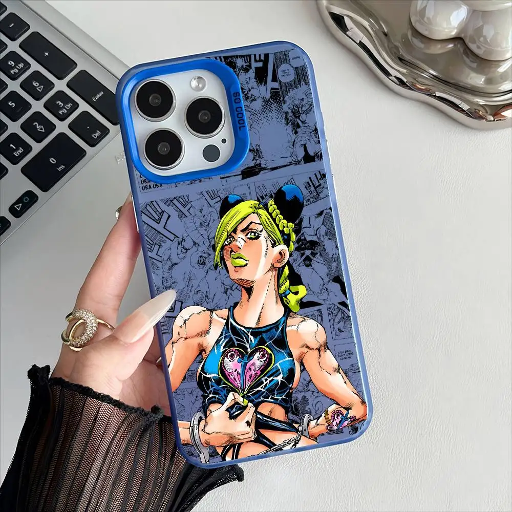 Jolyne Cujoh Anime Electroplated Silver Phone Case with Special Metal Button