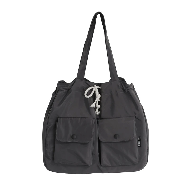 

Large Capacity Solid Shoulder Bags For Women Korea Style Cloth Casual Totes Simple Fashion Black Packages Soft Nylon Handbags