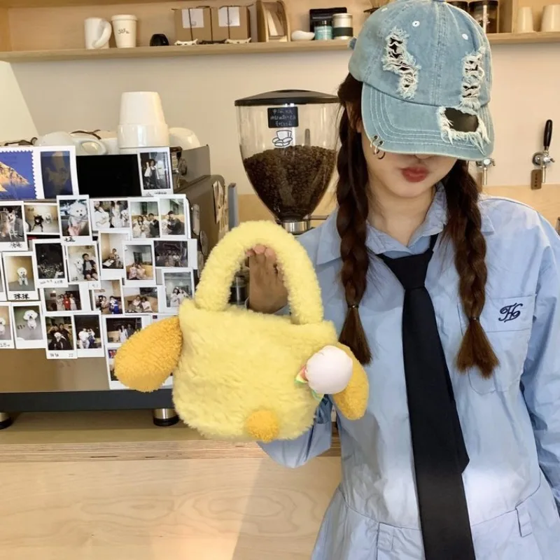 Japanese Ins-Style Cute Plush Biscuit Handbag - Adorable Cartoon Phone Pouch for Women - Practical Claw Machine Plush Toy Bag