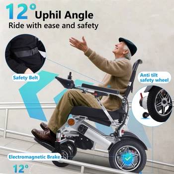 Sedia a Rotelle Elettrica Pieghevole per Adulti, Capacità 150KG, Sedia a Rotelle per Tutti i Terreni, Autonomia 25KM, Progettata per Anziani e Disabili