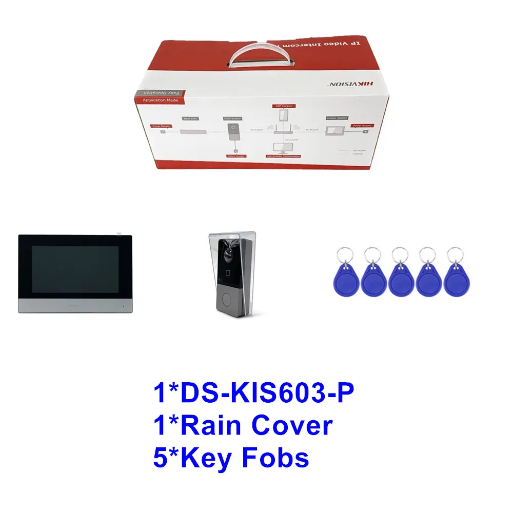 Hik IP 비디오 인터콤 키트 DS-KIS603-P(C), 7 인치 모니터 화면 DS-KH6320-WTE1 초인종 DS-KV6113-WPE1(C) 와이파이 잠금 해제 문짝