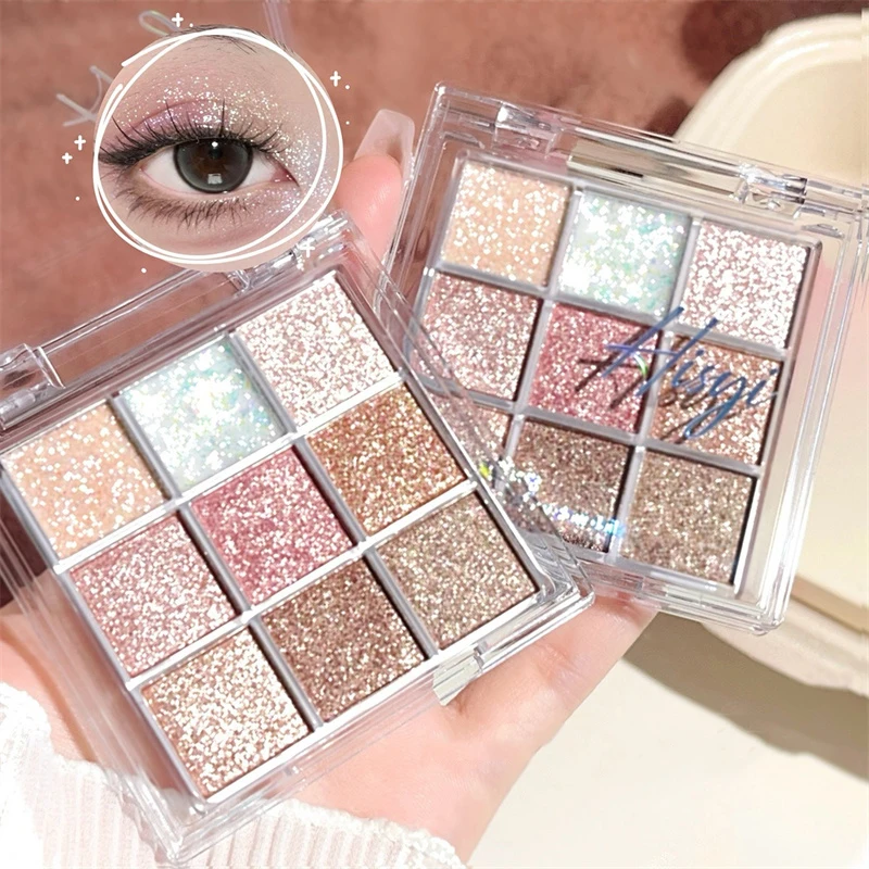 9-Color Glitter Eyeshadow Palette Pink Pearly Eyeshadow Palette Dream Girl Eye Makeup Shiny Eye Shadow Pigments