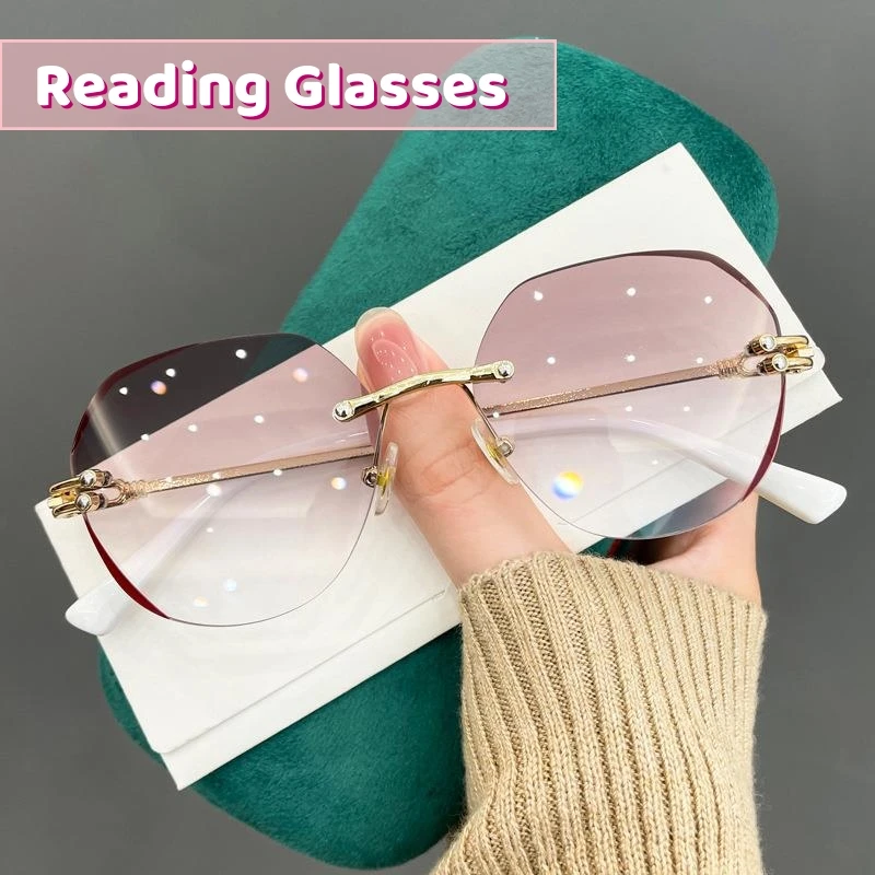 

Frameless Reading Glasses Anti Blue Light Fashion Polygonal Hyperopia Eyewear High Definition PC Gradient Presbyopia Glasses