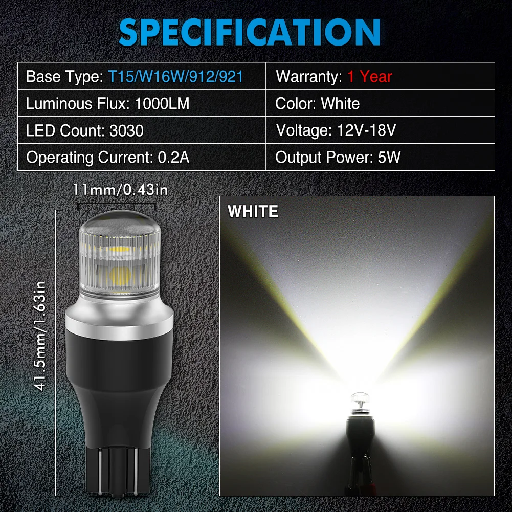 NAO-W16W LED T15  ,   CANBUS,  , 12V  ڵ 5W 1000LM T16 902 912 921 3SMD 3030 ڵ 