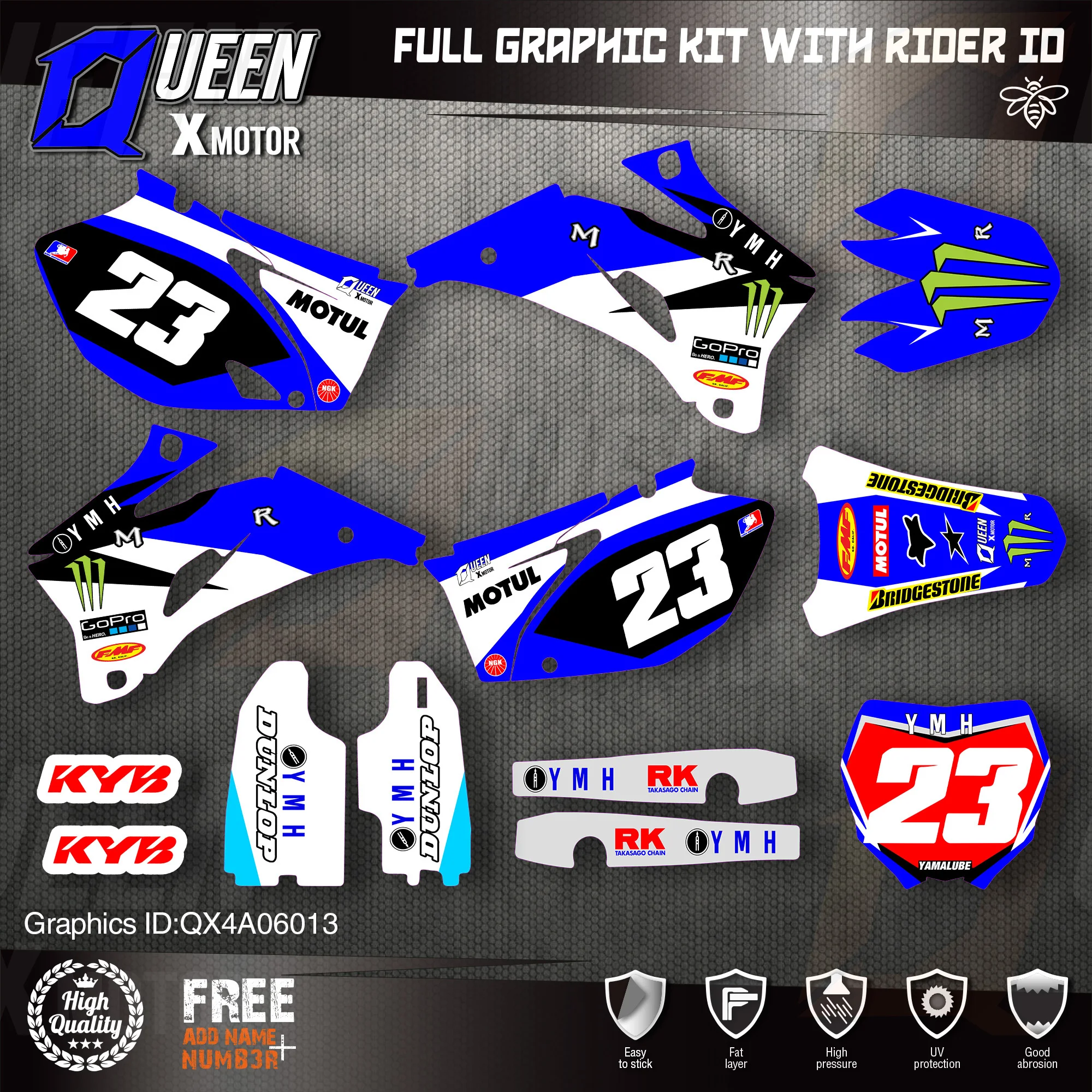 

QUEEN X MOTOR Custom Team Graphics Backgrounds Decals 3M Stickers Kit For YAMAHA 2006-09 YZF250 450 013