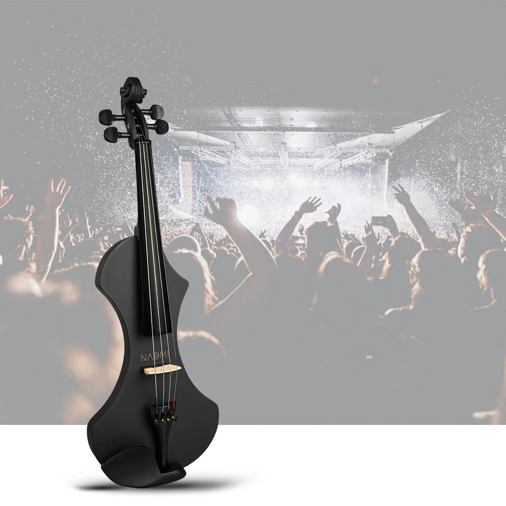 NAOMI Black Electric 4/4 Violin Set w/ Brazilwood Bow+Violin Case+ Strings+Tuner+Rosin+Maple Bridge+Nylon Protect Bag
