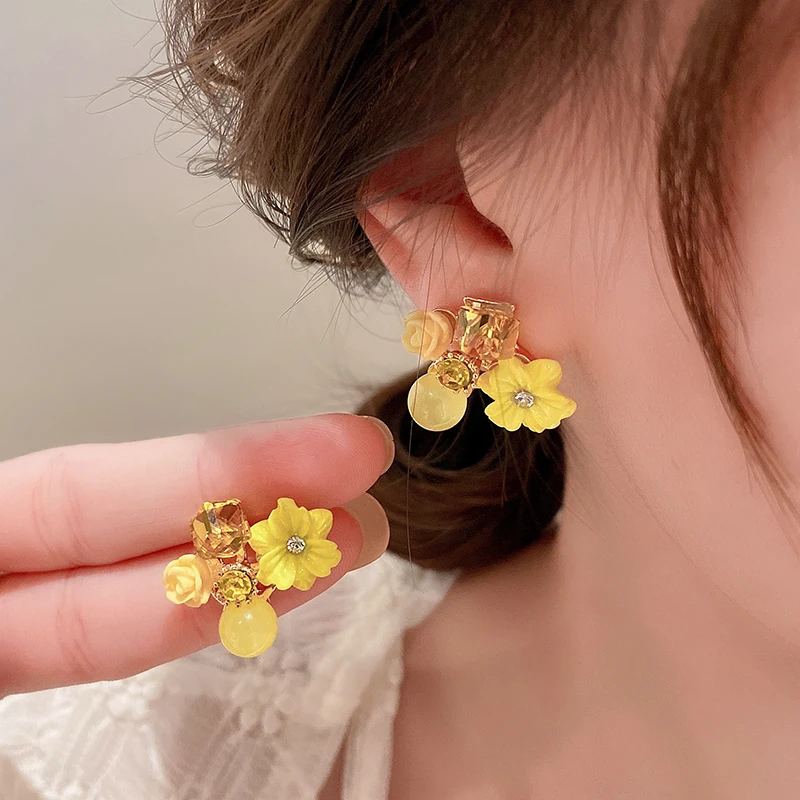 Flower Earrings Colorful Flower Imitation Pearl Geometric Stud Earrings For Women Party Banquet Jewelry Gift