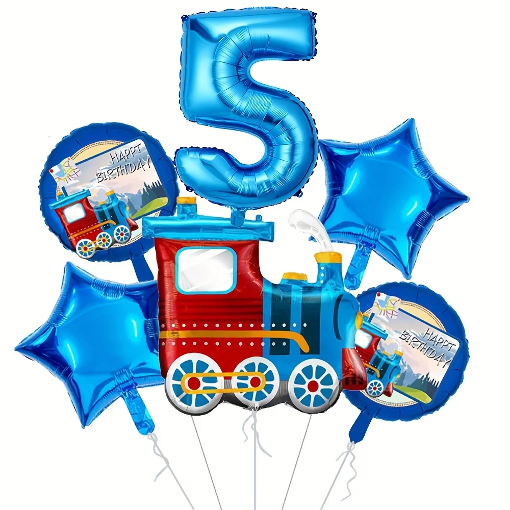 6 stücke Retro zug Ballon Set Blau Digital 0-9 Folie Ballon Cartoon Zug Ballon Geburtstag Party Dekoration Lieferungen Baby dusche – Detail 7