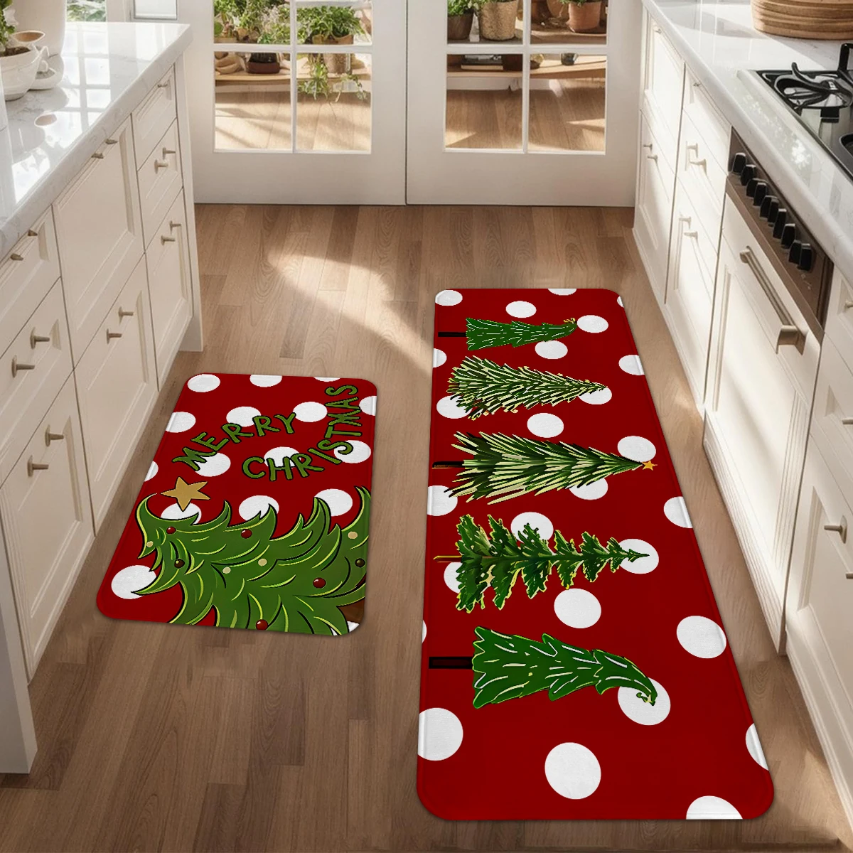 1pc Merry Christmas Kitchen Decoration Carpet Floor Mat Multi Form Christmas Tree Forest Design Anti Slip Soft Flannel Floor Mat_voghion.com