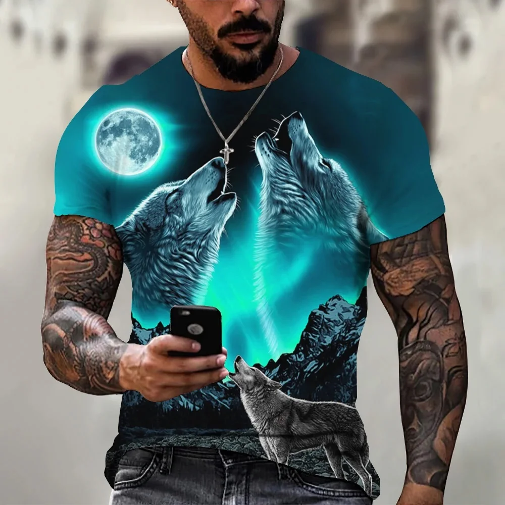 Maglietta Uomo 3D Lupo Vintage – T-Shirt Manica Corta Con Stampa Animalier – Slim Fit Girocollo In Poliestere Morbido