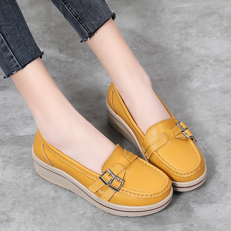 

2023 Spring Autumn Women Flats Platform Loafers Ladies Leather Comfort Wedge Moccasins Orthopedic Slip On Casual Shoes Plus Size
