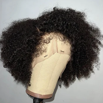Parrucche anteriori in pizzo 13x6 per capelli umani per ragazze Parrucca riccia profonda Attaccatura dei capelli crespa con bordi crespi Yaki Parrucca prepizzicata in pizzo 13x4 per capelli del bambino