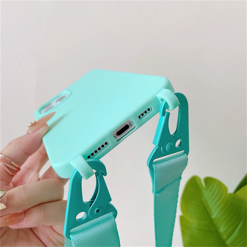 Crossbody Lanyard Cord Soft Silicone Phone Case For iPhone 16 17 15 11 12 14 Pro Max 13 XR X 7 8 Plus Matte Necklace Strap Cover 6