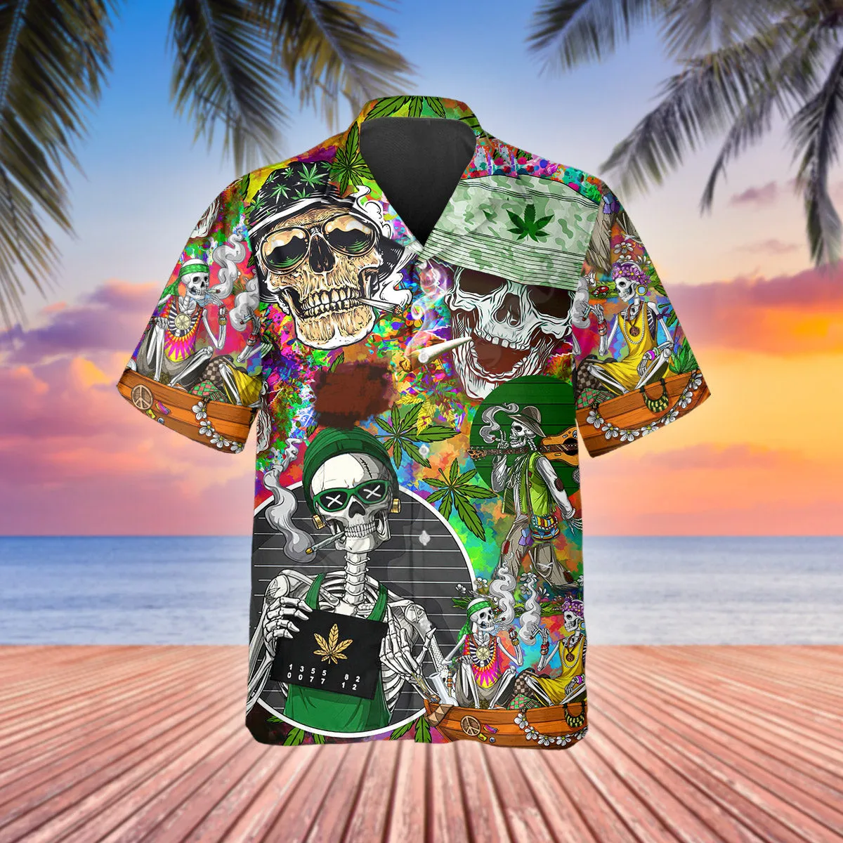 3D Printed Stoner Smoking Skull Halloween Hawaiian Shirt Summer Short Sleeved Shirts Men Shirts Oversize Camisa Social 5XL