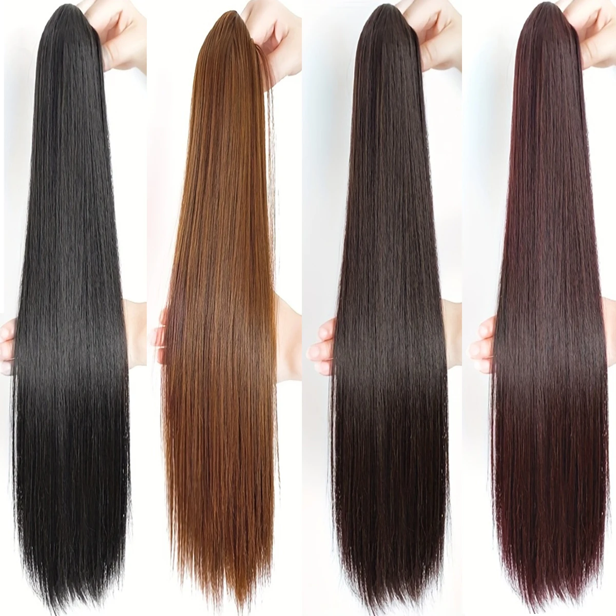 20inches Synthetic straight hair clip ponytail wig clip on a woman's ponytail hair extension wig natural black fake ponytail