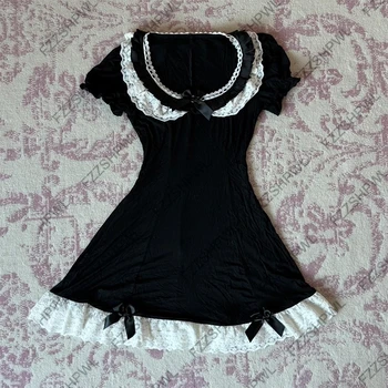 Y2K Dres Korean sweet style Subculture Lace Harajuku A-line skirt Rock Goth Streetwear Bowknot Frock Punk Spicy Girls Skirt Chic 1