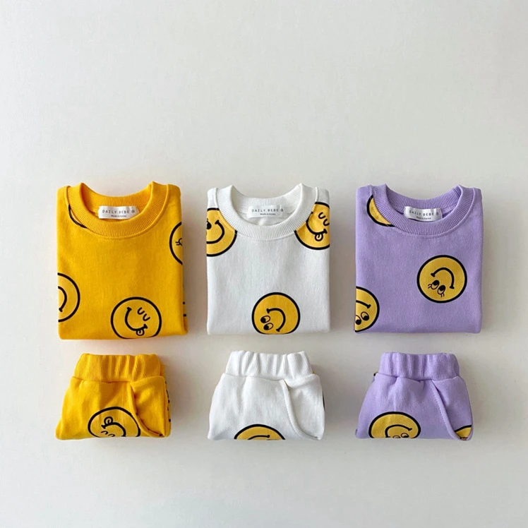 Baby Clothing Set medium Baby Sets New Boy Suit Korean Summer Children Clothes Infant Girl Cartoon Smiley Face Sleeveless Cotton Print Two-piece Outfits Baby Clothing Set