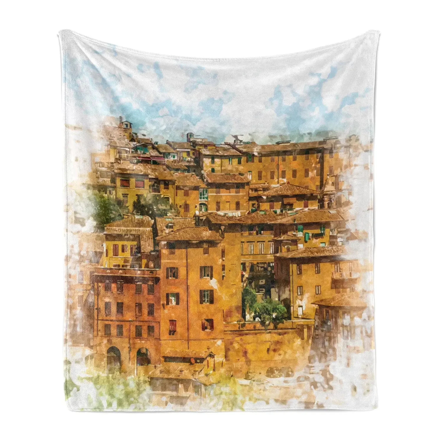 thumbnail image 1 of Manta de franela suave con vista a la antigua calle mediterránea con casas de piedra en la ciudad rural de Italia para regalo de adultos, 1 of 5