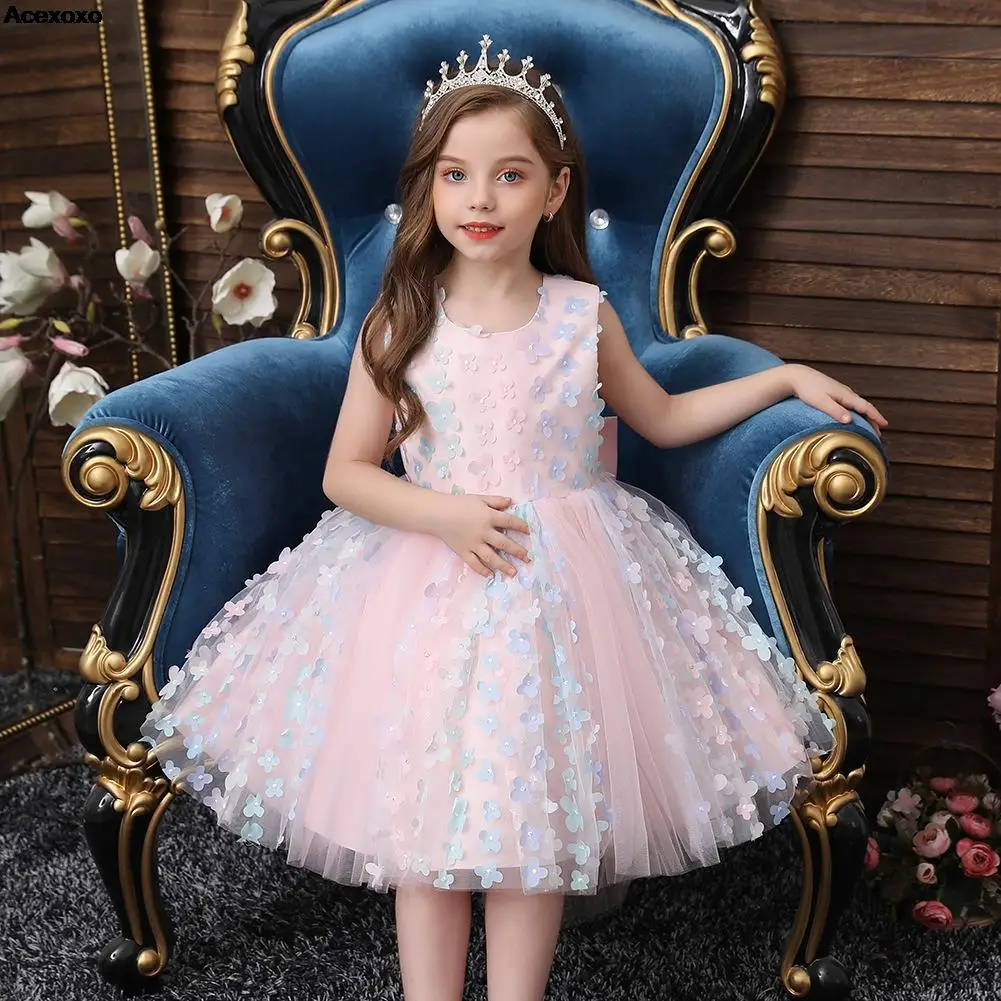 

Summer new women's fashion casual children's clothing mesh bow princess dress