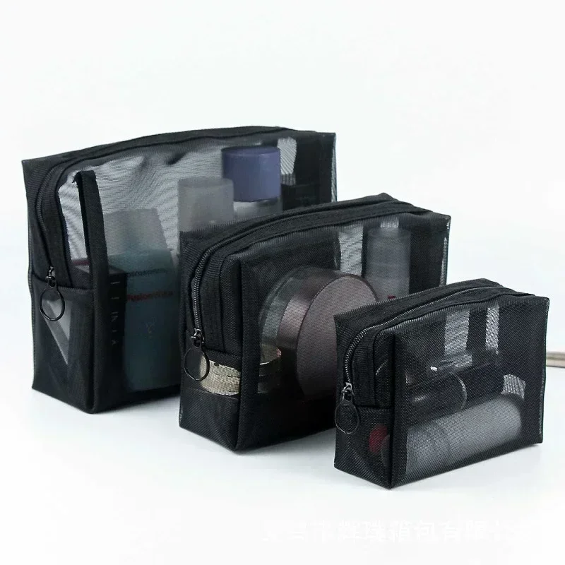 1pcs Transparent Mesh Zipper Cosmetic Bag Women Necessary Organizer Fashion Small Large Black Toiletry Bags Makeup Pouch Case 2