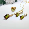 Color-change suldanite Chamfered square jewelry set adjustable ring necklace earrings in different lights have different colors 3