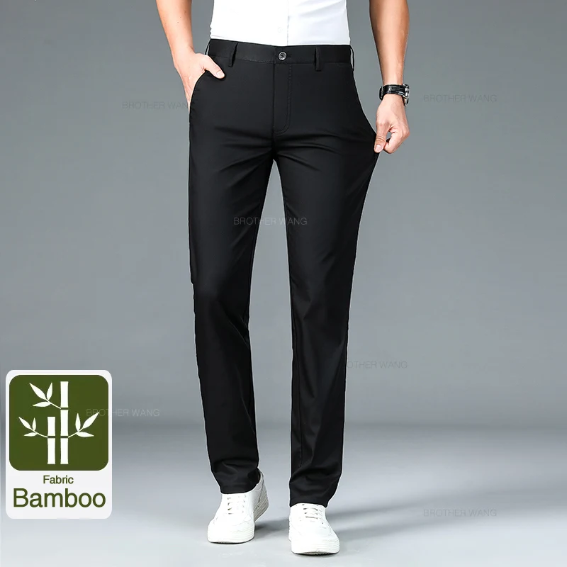 Men's Ultra-Thin Bamboo Fabric Elastic Casual Trousers - Soft & Straight in Classic Shades