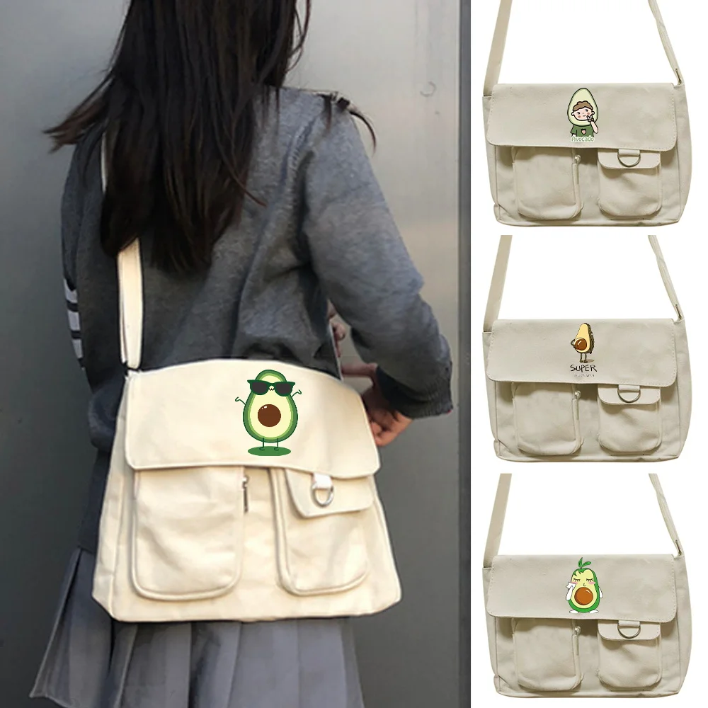 

Unisex Messenger Bag Shopping Fashion Shoulder Large Capacity Bags Cross Bags whitemarble Avocado Series Print Canvas Crossbody