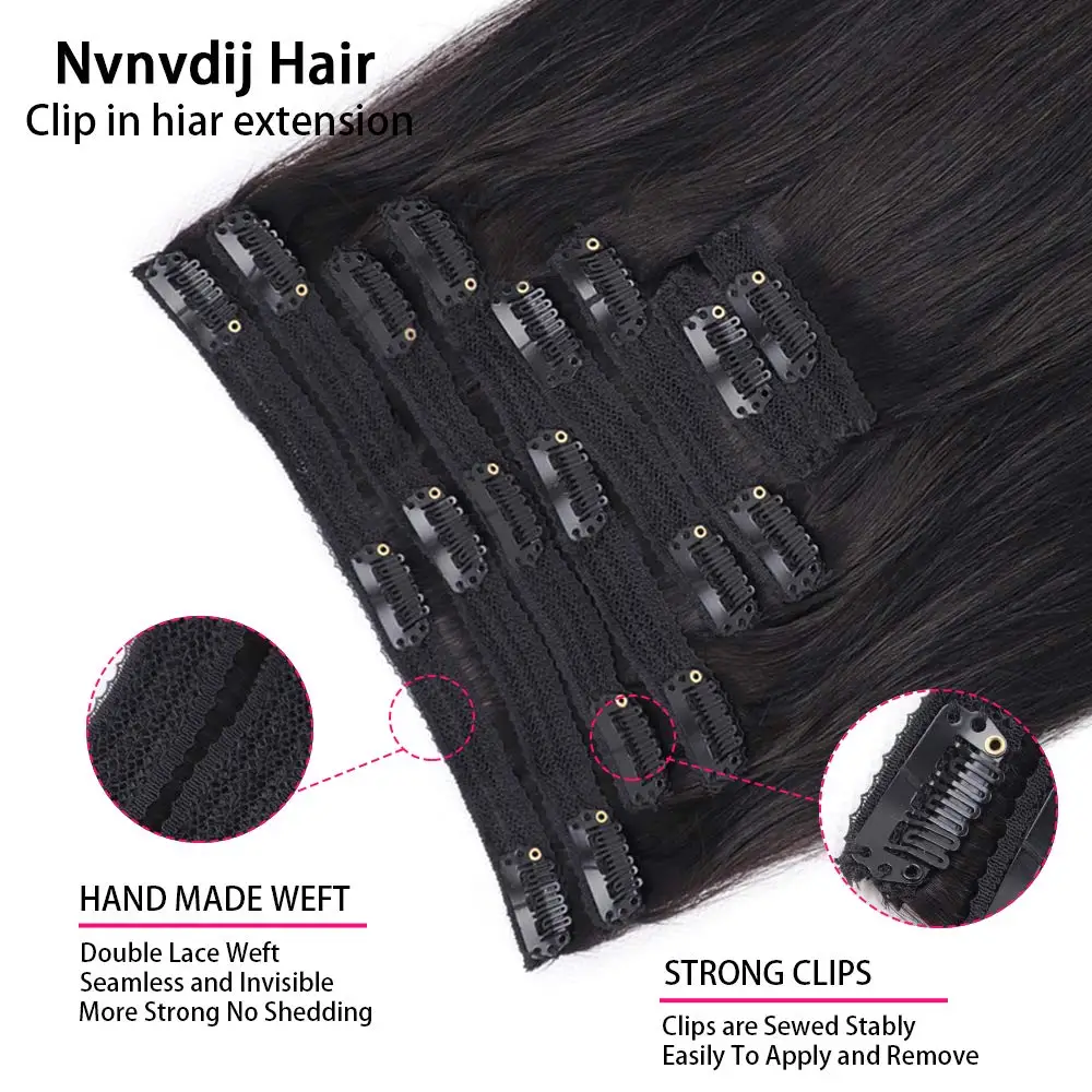 Clip em extensões de cabelo para mulheres negras, cabelo humano, Remy reto e encaracolado, cabelo brasileiro, cabeça cheia, 8 unid, 120 g/set, 26 in