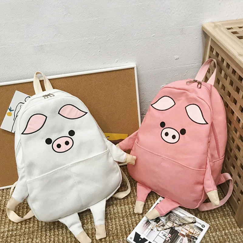 Women Backpack Japanese Harajuku Cute Lucky Cat Cartoon Piggy Printed Backbag Preppy Style Girls Schoolbags Shoulder Bag 2