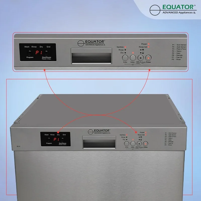 Equator 24 in Dishwasher 14 pl SANI 150F Water 3.4g Quiet 51 dB 120V E-Star (Stainless) 2