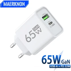 65W GaN Fast Charging Charger USB PD Mobile Cell Phone Type C High Speed Quick Charge Wall Adapter for IPhone Xiaomi Huawei P60