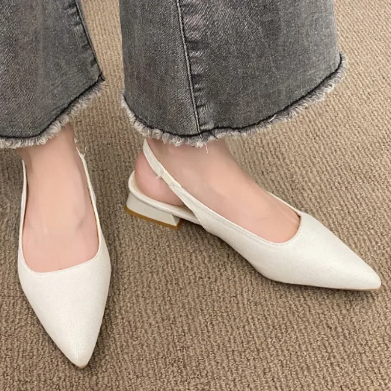 2024 Summer Women's New Sexy Pointed Retro Solid Color High Heels PU Leather Outdoor Banquet Party Women's Sandals Large Size