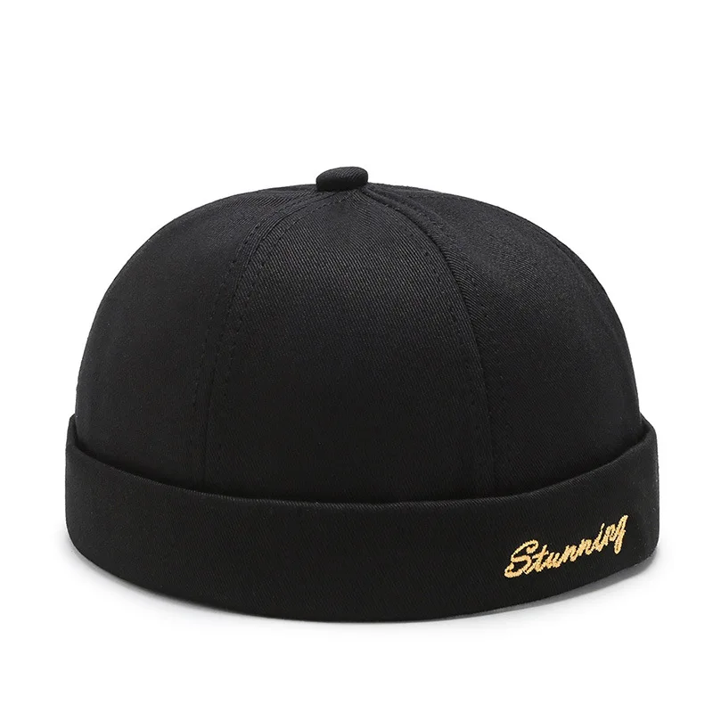 Vintage Men's Summer Cotton Brimless Skullies Cap Solid Color Street Portable Docker Hats Japanese Beanie Hat Hip Hop Hats INS