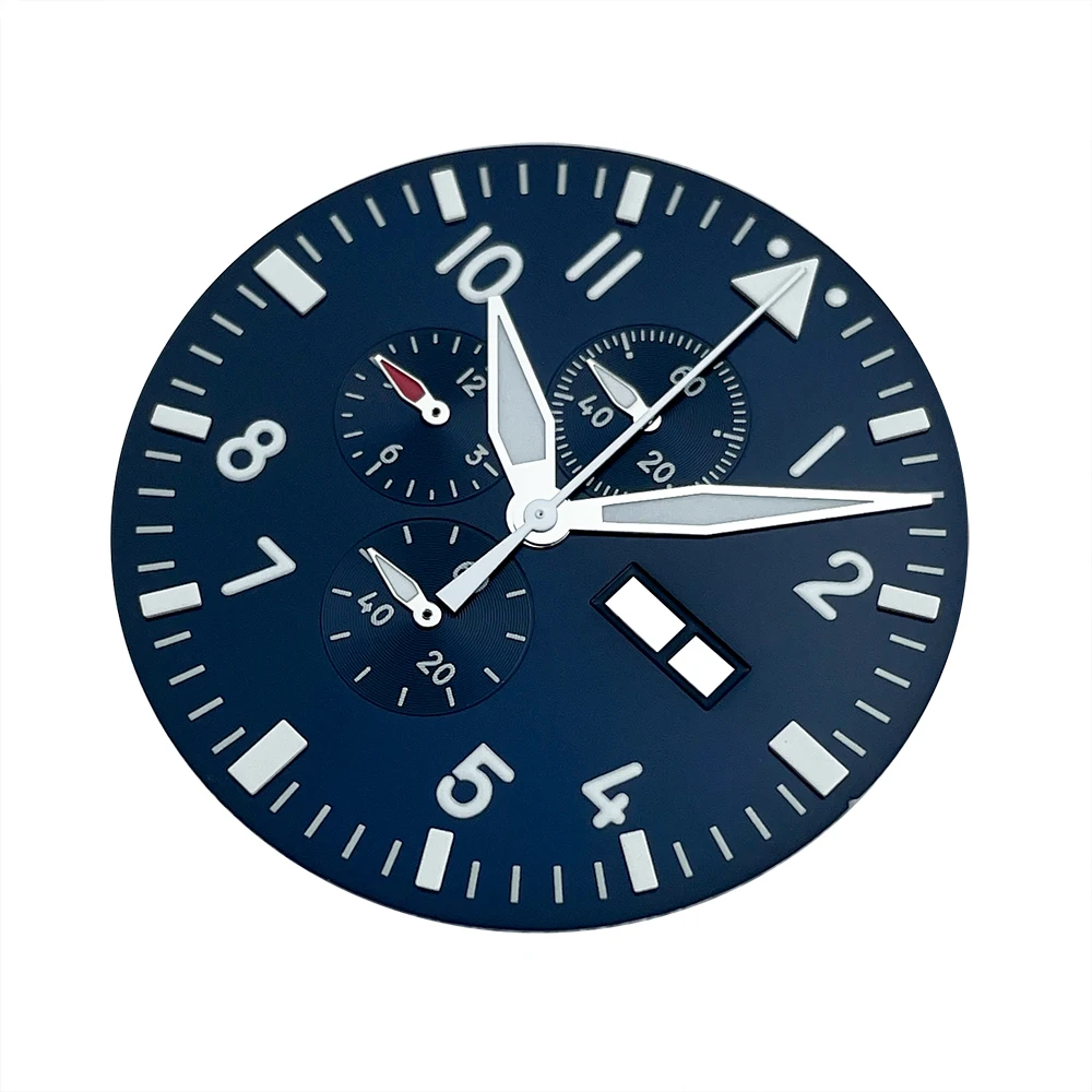 Blue Copper Chronograph Watch Dial with Luminous Numerals