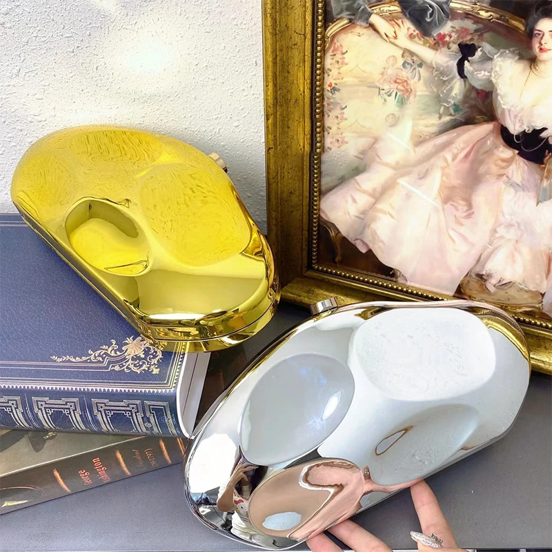 Metal Shiny Acrylic Shell Shaped Evening Handbag Luxury Designer Colorful Wedding Party Bags Box Women Shoulder Messenger Purse
