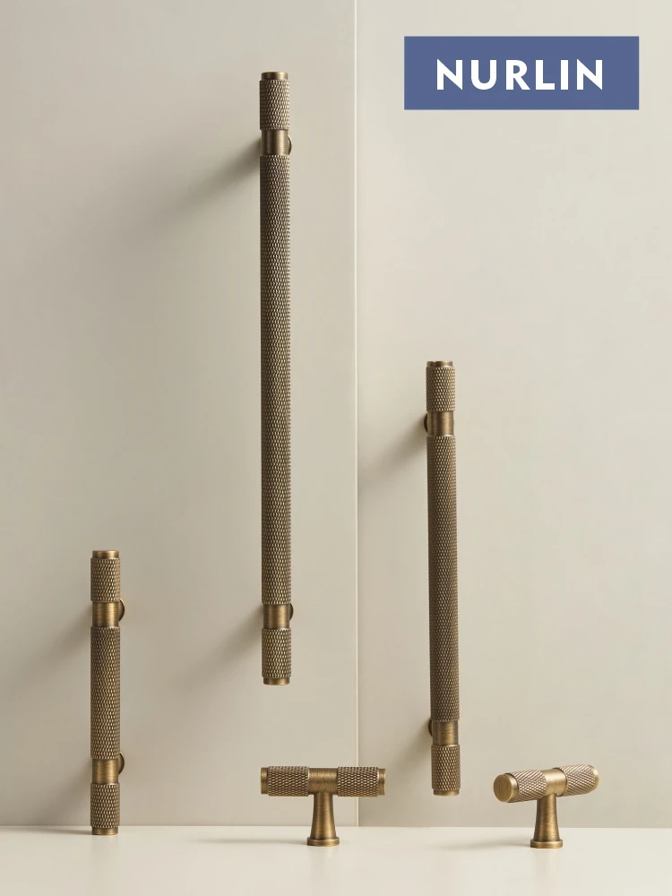 Nurlin ทองเหลืองเพชรตัด Cross Knurl รูปแบบตู้ Knob T บาร์สีบรอนซ์ทองเหลืองสีประตูลิ้นชักห้องดึง 1