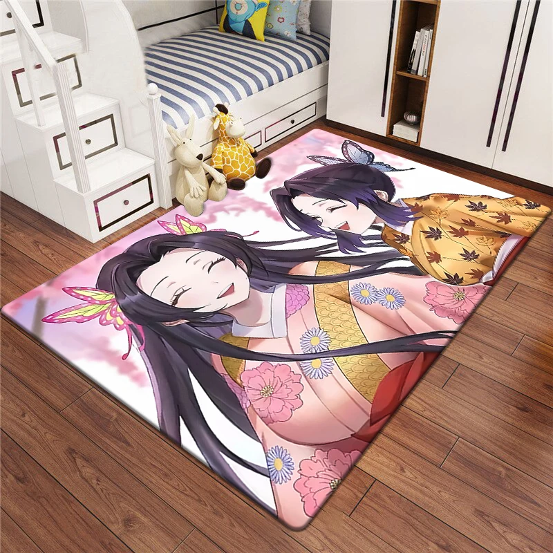 D- Demon Slayer Japanese Anime Cool HD Print Carpet Living Room kitchen bedroom Sofa Table Rug Non-slip Chair Picnic Camp Mat imitated cashmere carpet non slip carpet decorative carpet