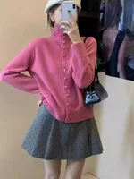 Ladies High Collar Sweater Single Button Design Lazy Sle Cardigan Coat Autumn Winter New Arrival Polyester Fiber Long Sve