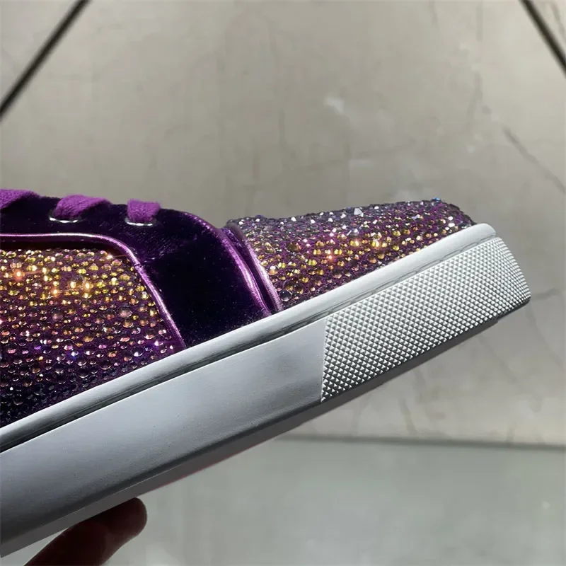 Luxury High Top Purple Diamond Crystal Red Bottoms Shoes For Men's Casual Flats Loafers Women Couple Wedding Rhinestone Sneakers 5