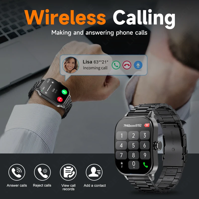 LIGE 2.01" 3D Curved Screen Men Women BT Call Watches Sports Fitness Health Smartwatch Waterproof Music Weather Smart Watch 2024