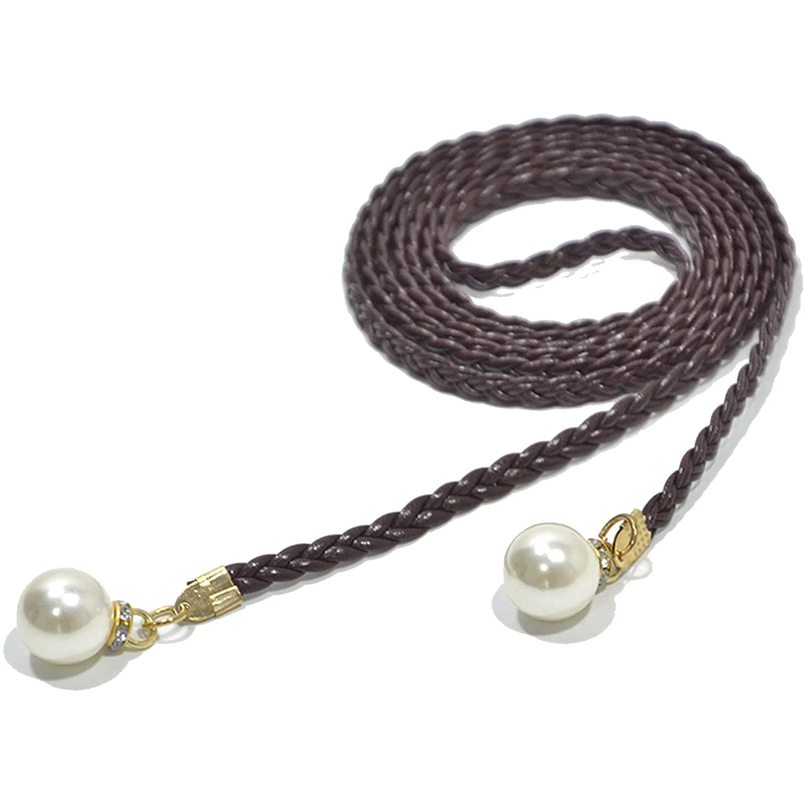 Damengürtel, lässig, Perlenschnalle, Dekor, gewebt, dünnes Taillenseil mit Kleid, 140 cm, Modeaccessoires für Damen – Detail 3