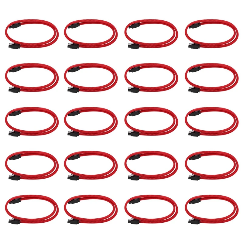 

20Pcs 50CM SATA 3.0 III SATA3 7Pin 6Gb/S SSD Cables HDD Hard Disk Data Cord With Nylon Sleeved Premium Version(Red)