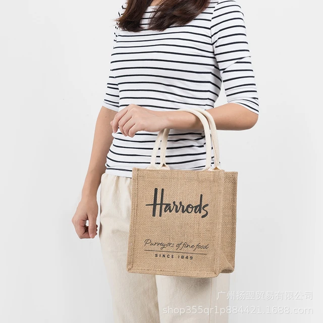 Harrods Linen Tote Shopper Bag Jute Bag PURVEYORS OF FINE FOOD REUSABLE Bag  Beautiful