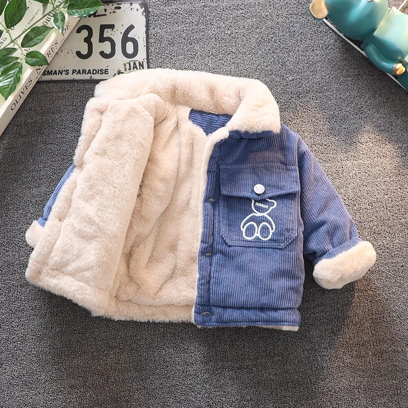 

Children Winter Corduroy Warm Jacket Kids Cartoon Bear Plush Thicken Coat Clothes Baby Boys Girl Wool Outerwear 2-6Years Costume