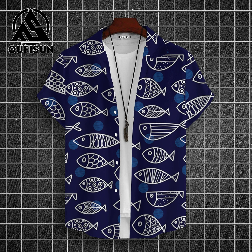 Hawaiian Shirt For Men Beach Casual Men's Short Sleeved Shirts New Cute Fish 3d Print Men's Shirt Oversized Men's Clothing 5xl 2