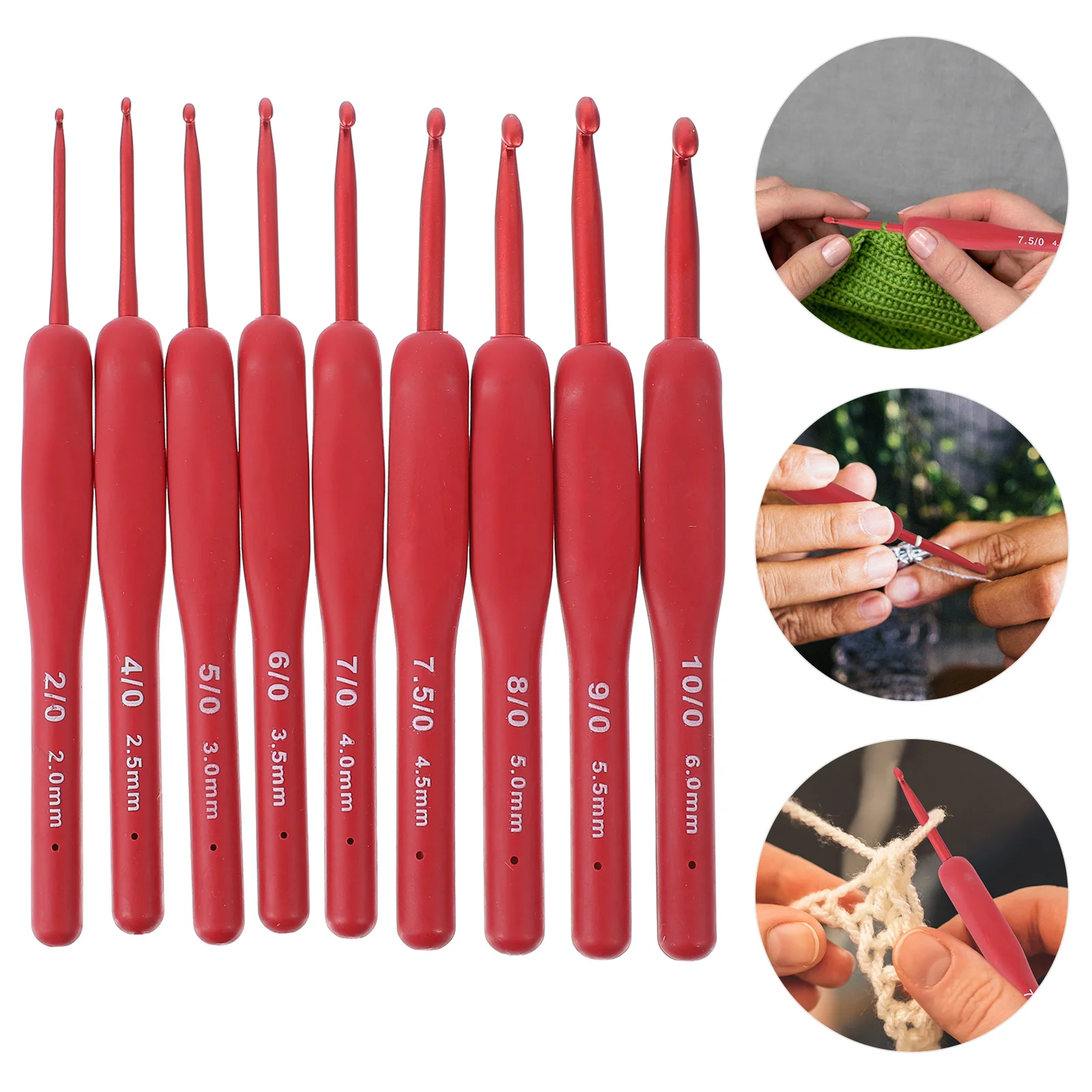 9 Pcs Handle Human Body Red Silicone Crochet Hook Kit Tool Stick DIY Needle Silica Gel Knitting Needles